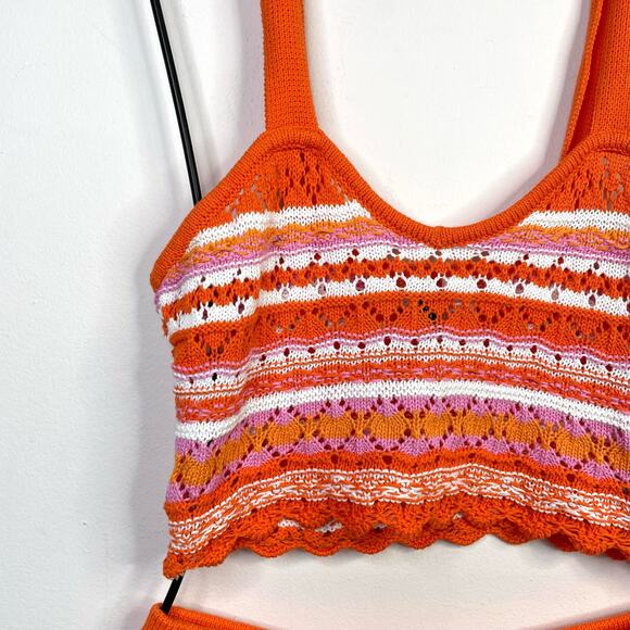 Divided H&M Crochet Tank Top Shorts Outfit Set Striped Orange Womens S new - Picture 3 of 10